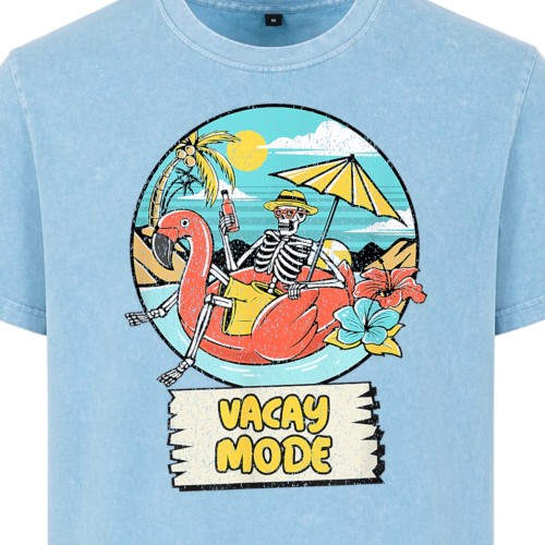 Koszulka męska acid wash Vacay Mode wakacyjna vintage lato plaża streetwear retro flaming czaszka summer shirt 1