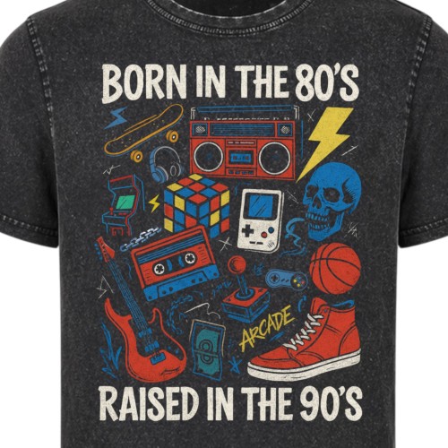 Koszulka męska Born In The 80s Raised In The 90s acid wash retro vintage 