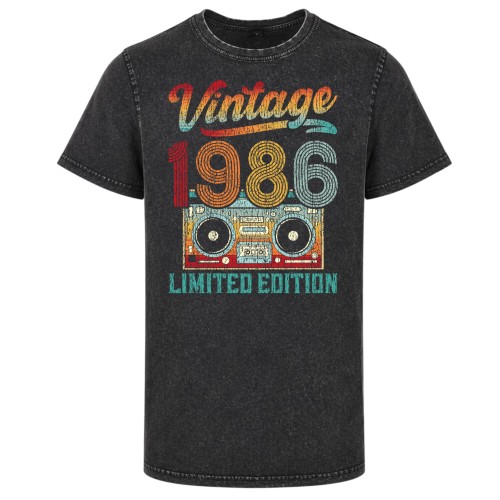 Koszulka męska na 40 urodziny Vintage 1986 acid wash retro boombox 2