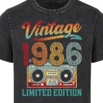 Koszulka męska na 40 urodziny Vintage 1986 acid wash retro boombox