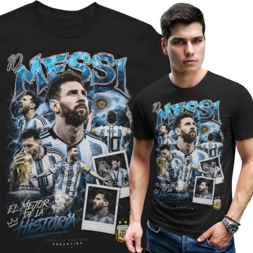 Koszulka męska bawełniana Lionel Messi Argentyna numer 10 piłka nożna czarna koszulka z nadrukiem dla kibica 1