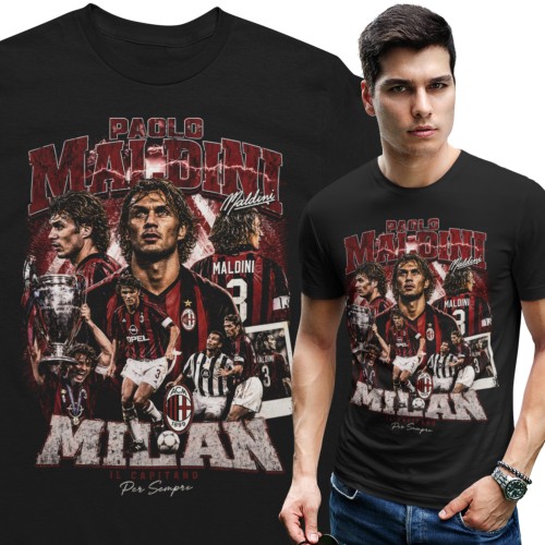 Koszulka męska bawełniana Paolo Maldini Włochy numer 3 piłka nożna czarna koszulka z nadrukiem