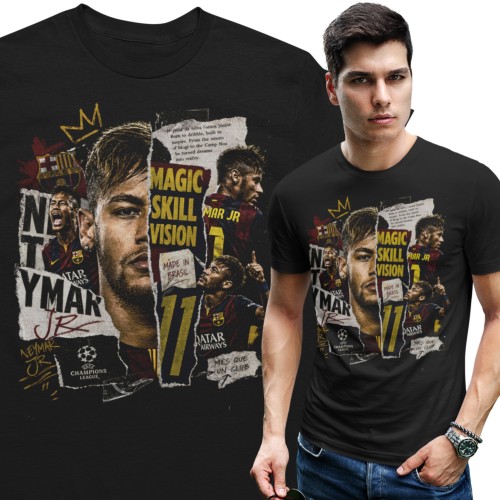 Koszulka męska bawełniana Neymar Jr Brazylia Barcelona numer 11 piłka nożna czarna z nadrukiem