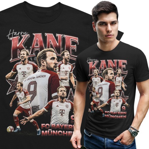 Koszulka męska bawełniana Harry Kane Anglia Monachium numer 9 piłka nożna czarna z nadrukiem 1