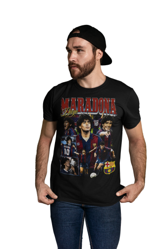 Koszulka męska bawełniana Diego Maradona Argentyna Barcelona numer 10 czarna z nadrukiem 3