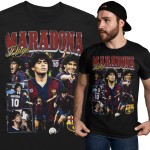 Koszulka męska bawełniana Diego Maradona Argentyna Barcelona numer 10 czarna z nadrukiem
