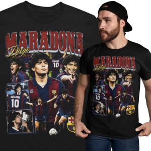 Koszulka męska bawełniana Diego Maradona Argentyna Barcelona numer 10 czarna z nadrukiem