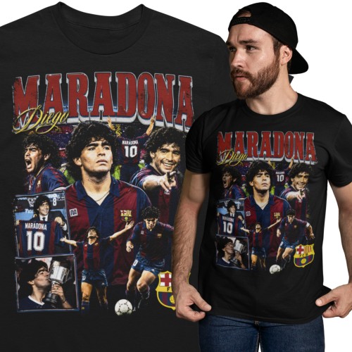 Koszulka męska bawełniana Diego Maradona Argentyna Barcelona numer 10 czarna z nadrukiem