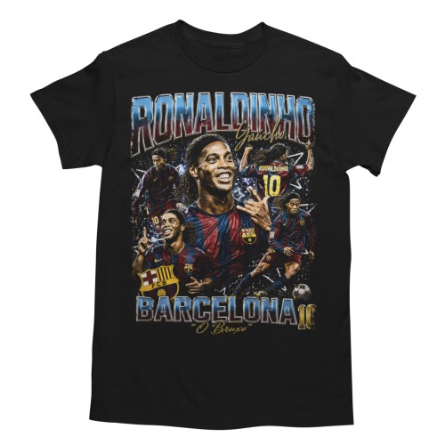 Koszulka męska bawełniana Ronaldinho Brazylia Barcelona numer 10 czarna z nadrukiem piłkarskim 2