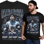 Koszulka męska bawełniana Diego Maradona Argentyna Neapol numer 10 czarna z nadrukiem piłkarskim