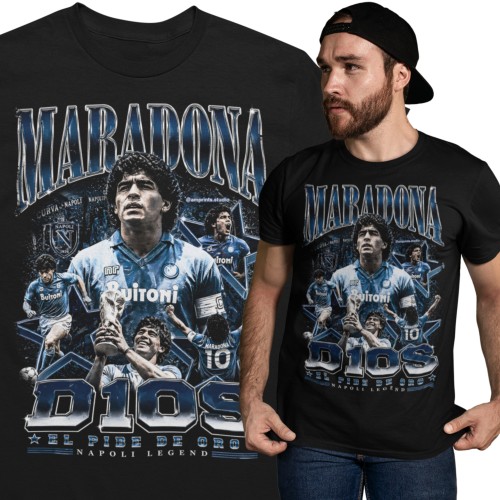 Koszulka męska bawełniana Diego Maradona Argentyna Neapol numer 10 czarna z nadrukiem piłkarskim 1