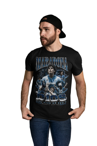 Koszulka męska bawełniana Diego Maradona Argentyna Neapol numer 10 czarna z nadrukiem piłkarskim 3