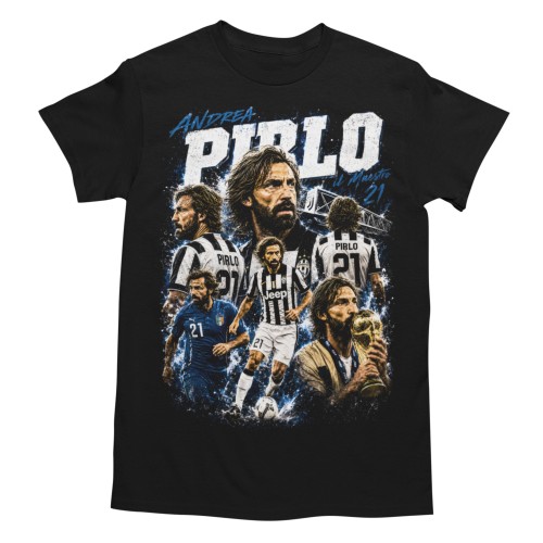 Koszulka męska bawełniana Andrea Pirlo Włochy Turyn numer 21 czarna z nadrukiem piłkarskim 2