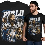 Koszulka męska bawełniana Andrea Pirlo Włochy Turyn numer 21 czarna z nadrukiem piłkarskim