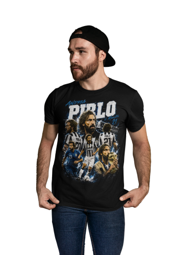 Koszulka męska bawełniana Andrea Pirlo Włochy Turyn numer 21 czarna z nadrukiem piłkarskim 3