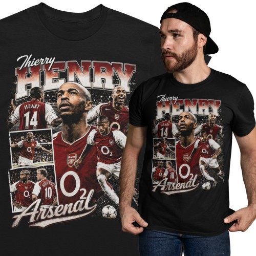 Koszulka męska bawełniana Thierry Henry Francja Londyn numer 14 czarna z nadrukiem piłkarskim 1