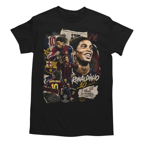 Koszulka męska bawełniana Ronaldinho Brazylia Barcelona numer 10 czarna z nadrukiem piłkarskim 2