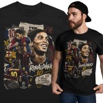 Koszulka męska bawełniana Ronaldinho Brazylia Barcelona numer 10 czarna z nadrukiem piłkarskim
