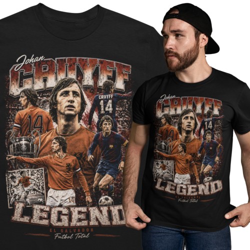 Koszulka męska bawełniana Johan Cruyff Holandia Barcelona numer 14 czarna z nadrukiem piłkarskim