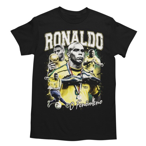 Koszulka męska bawełniana Ronaldo Nazário Brazylia numer 9 czarna z nadrukiem piłkarskim 2