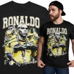 Koszulka męska bawełniana Ronaldo Nazário Brazylia numer 9 czarna z nadrukiem piłkarskim