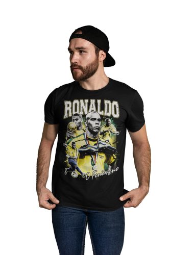 Koszulka męska bawełniana Ronaldo Nazário Brazylia numer 9 czarna z nadrukiem piłkarskim 3