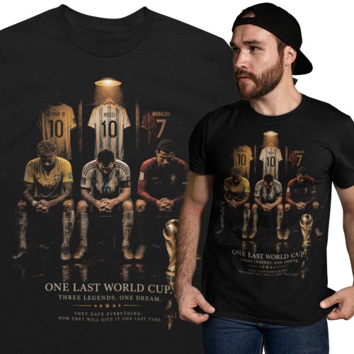 Koszulka męska bawełniana Messi Ronaldo Neymar Mistrzostwa Świata czarna z nadrukiem piłkarskim