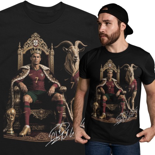 Koszulka męska Cristiano Ronaldo Portugalia CR7 GOAT czarna z nadrukiem piłkarskim 1
