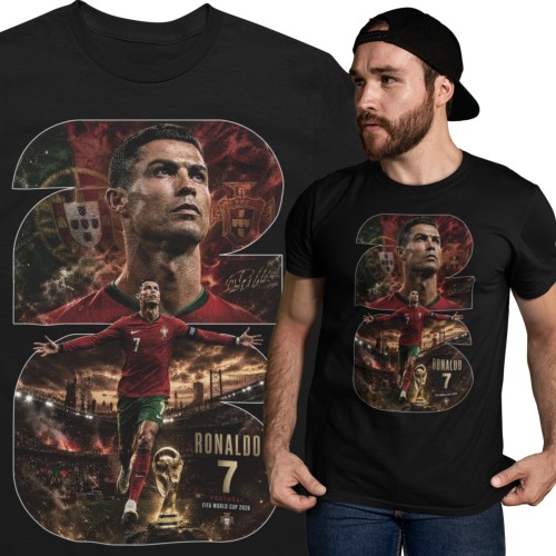 Koszulka męska Cristiano Ronaldo Portugalia 2026 czarna z nadrukiem piłkarskim