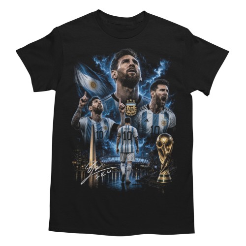 Koszulka męska Lionel Messi Argentyna czarna z nadrukiem piłkarskim 2