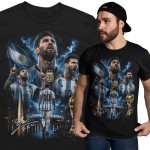 Koszulka męska Lionel Messi Argentyna czarna z nadrukiem piłkarskim