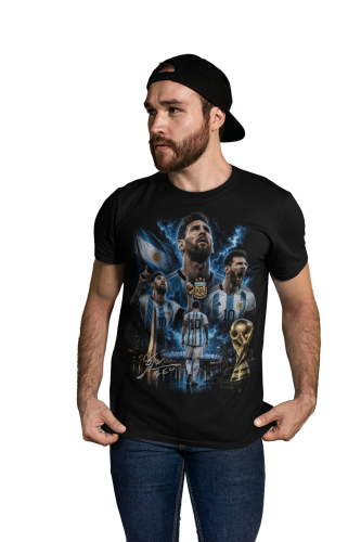 Koszulka męska Lionel Messi Argentyna czarna z nadrukiem piłkarskim 3