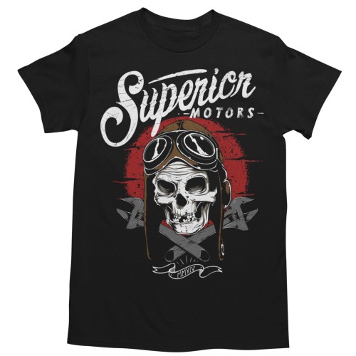 Koszulka męska Superior Motors czarna z nadrukiem motocyklowym Skull Rider 2