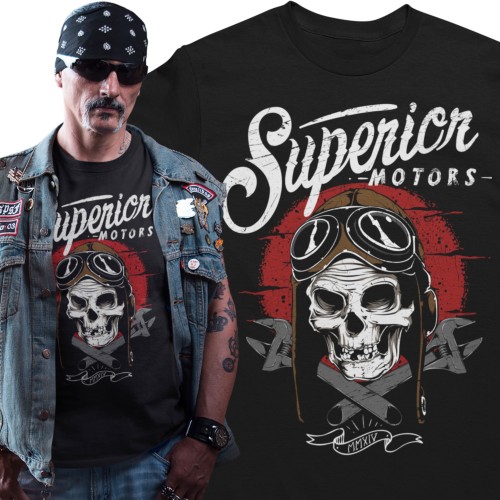 Koszulka męska Superior Motors czarna z nadrukiem motocyklowym Skull Rider