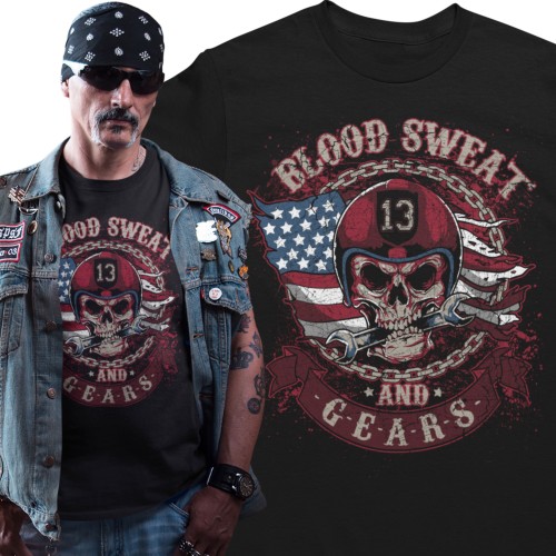 Koszulka męska Blood Sweat and Gears czarna z nadrukiem motocyklowym