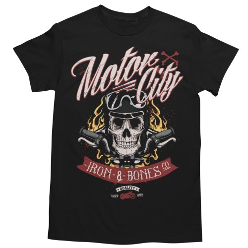 Koszulka męska Motor City Iron & Bones czarna z nadrukiem motocyklowym 2