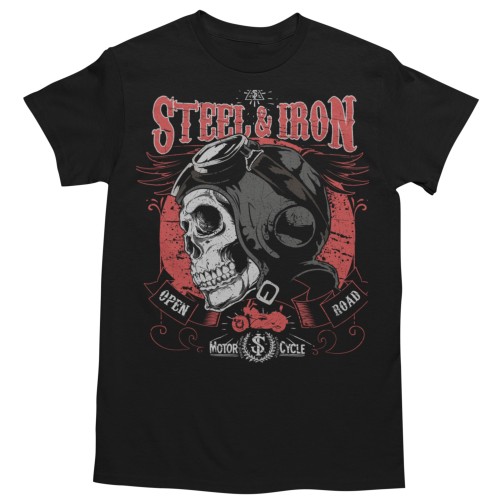 Koszulka męska Steel & Iron czarna z nadrukiem motocyklowym Vintage Biker 2