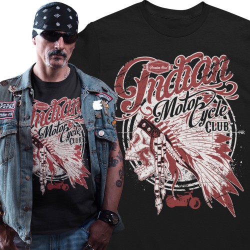 Koszulka męska Indian Motorcycle Club czarna z nadrukiem Vintage Biker Skull