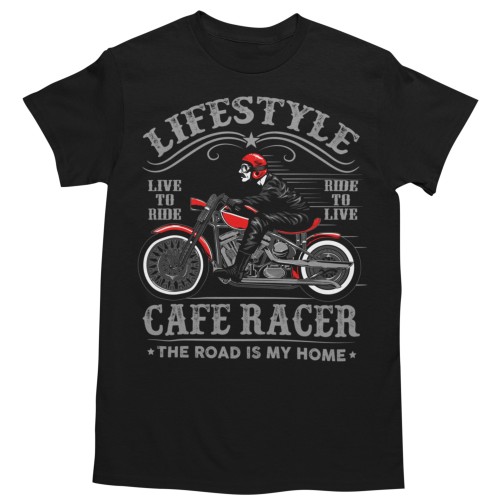 Koszulka męska Cafe Racer Lifestyle czarna – Motocykl Vintage, Live to Ride 2