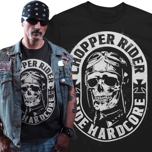 Koszulka męska Chopper Rider Ride Hardcore czarna – Vintage Biker Skull