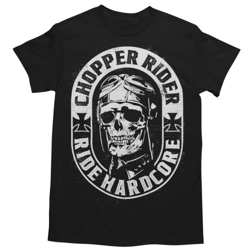 Koszulka męska Chopper Rider Ride Hardcore czarna – Vintage Biker Skull 3