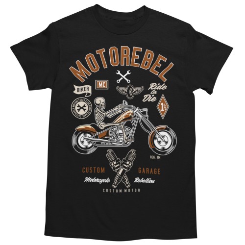 Koszulka męska Motorebel Custom Garage czarna – Skeleton Chopper Biker Vintage 3