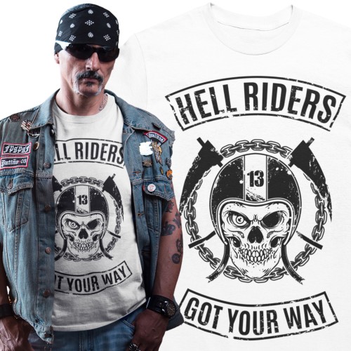 Koszulka męska Hell Riders Got Your Way biała – Skull Biker Vintage