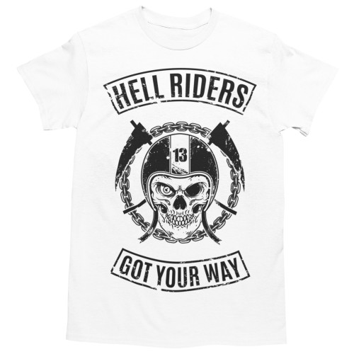 Koszulka męska Hell Riders Got Your Way biała – Skull Biker Vintage 3