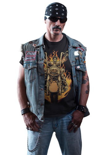 Koszulka męska motocyklowa Biker Chopper Custom z czaszką – Motocyklista Skeleton Flames – czarna 2