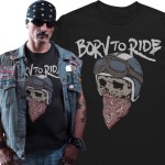 Koszulka męska z czaszką motocyklową Born to Ride – Biker Vintage – czarna