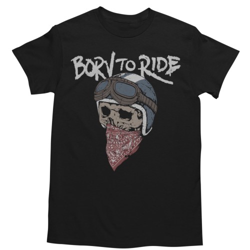 Koszulka męska z czaszką motocyklową Born to Ride – Biker Vintage – czarna 3