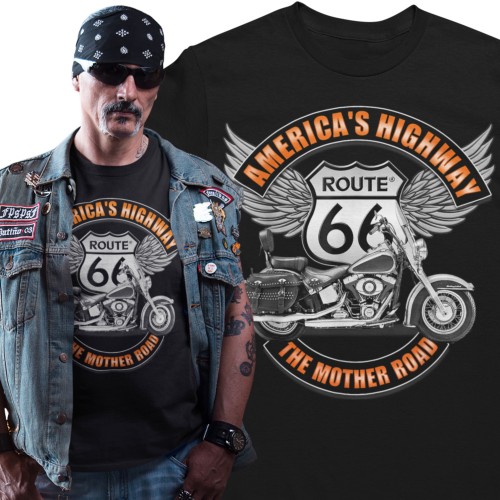 Koszulka męska motocyklowa Route 66 Chopper America's Highway – Vintage Biker Czarna