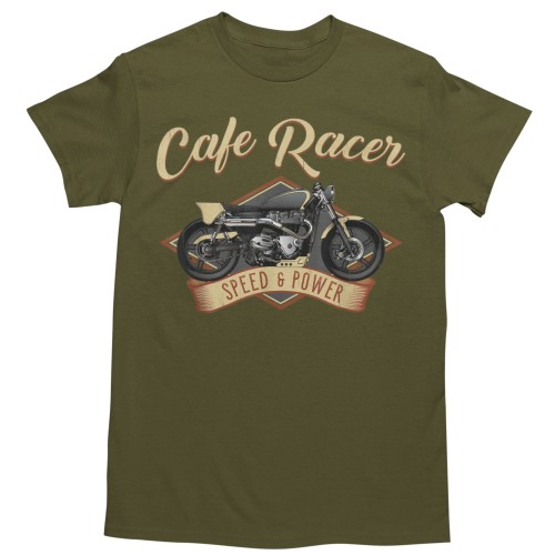 Koszulka męska motocyklowa Cafe Racer Speed & Power – Vintage Retro Motorcycle Oliwkowa 3