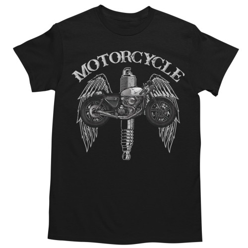 Koszulka męska motocyklowa Cafe Racer Motorcycle ze świecą zapłonową – Vintage Retro Czarna 2